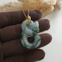 Translucent Bluish Flower Green Jadeite "Spiral 8 Dragon" Pendant (JAB007157) 4