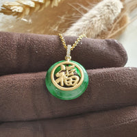 Translucent Brilliant Green Jadeite "Countless Blessing" Pendant (JAB007158) 4