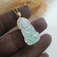 Highly Translucency Icy Apple Green Jadeite "Goddess of Mercy" Pendant (JAB007185) 7
