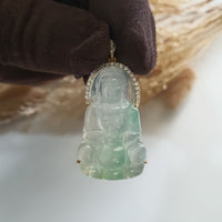 Highly Translucency Icy Apple Green Jadeite "Goddess of Mercy" Pendant (JAB007185) 3