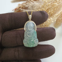 Highly Translucency Icy Apple Green Jadeite "Goddess of Mercy" Pendant (JAB007185) 1