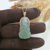 Highly Translucency Icy Apple Green Jadeite "Goddess of Mercy" Pendant (JAB007185) 8