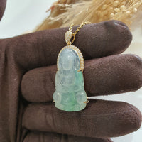 Highly Translucency Icy Apple Green Jadeite "Goddess of Mercy" Pendant (JAB007185) 5