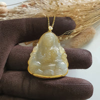Good Translucency Icy Yellow Jadeite "Goddess of Mercy" Pendant (JAB007217) 5