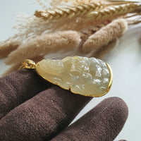 Good Translucency Icy Yellow Jadeite "Goddess of Mercy" Pendant (JAB007217) 6