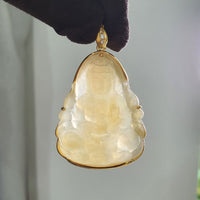 Good Translucency Icy Yellow Jadeite "Goddess of Mercy" Pendant (JAB007217) 7