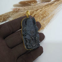 Translucent Icy Bluish Green Omphacite Jadeite "Mighty Guan Gong" Pendant (JAB007218) 3