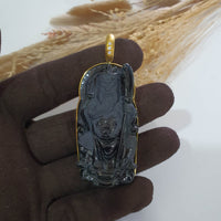 Translucent Icy Bluish Green Omphacite Jadeite "Mighty Guan Gong" Pendant (JAB007218) 4