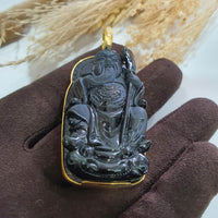 Translucent Icy Bluish Green Omphacite Jadeite "Mighty Guan Gong" Pendant (JAB007218) 6