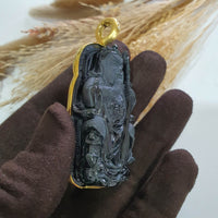 Translucent Icy Bluish Green Omphacite Jadeite "Mighty Guan Gong" Pendant (JAB007218) 8