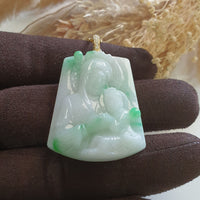 Translucent Green with Brilliant Green Jadeite "Mother Mary and Baby Jesus" Pendant (JAB007274) 2