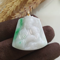 Translucent Brilliant Green on Snow Jadeite "Mother Mary and Baby Jesus" Pendant (JAB007276) 4