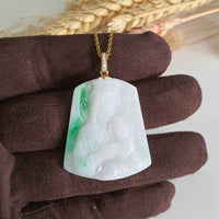 Translucent Brilliant Green on Snow Jadeite "Mother Mary and Baby Jesus" Pendant (JAB007276) 1