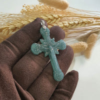 Good Translucency Icy Bluish Green Jadeite "Crucifix" Pendant (JAB007325) 2