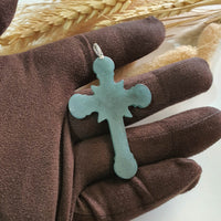 Good Translucency Icy Bluish Green Jadeite "Crucifix" Pendant (JAB007325) 4
