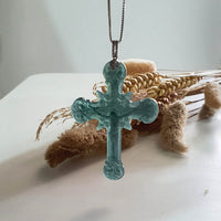 Good Translucency Icy Bluish Green Jadeite "Crucifix" Pendant (JAB007325) 6