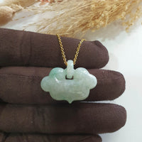 Translucent Icy Green Jadeite "Auspicious Ruyi" Pendant (JAB007693) 2