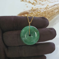 Translucent Flower Green Jadeite "Auspicious Coin" Pendant (JAB007705) 1