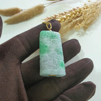 Translucent Icy Brilliant Green with Lavender Jadeite "Prosperity Fishes and Lotus" Pendant (JAB007727) 2