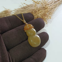 Translucent Orangey Yellow Jadeite "Blessing of Prosperity" Pendant (JAB007809) 2