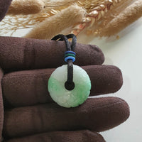 Translucent Icy Apple Green with White Jadeite "Ruyi & Flower" Pendant (JAB007822) 1