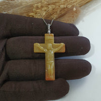 Translucent Orangey and Yellow Jadeite "Crucifix" Pendant (JAB007855) 1