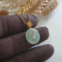 Good Translucent Icy Bright Green Jadeite Donut "Cherry Blossom" Pendant (JAB007878) 2