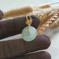 Good Translucent Icy Bright Green Jadeite Donut "Cherry Blossom" Pendant (JAB007878) 7