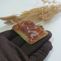 Translucent Icy Orangey Red Jadeite "Fire Galloping Horse of Abundance" Pendant (JAB007921) 4
