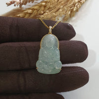 Highly Translucent Icy with Green Jadeite "Goddess of Mercy" Pendant (JAB007936) 4