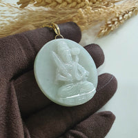 Translucent Icy Light Green Jadeite " Manjushri " Pendant (JAB008115) 3