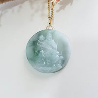 Translucent Icy Green Jadeite "Samantabhadra with Elephant” Pendant (JAB008116) 8