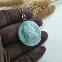 Translucent Icy Green Jadeite "Samantabhadra with Elephant” Pendant (JAB008116) 2