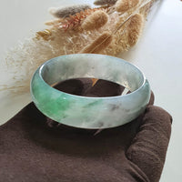 Translucent Icy Colourless with Green and Grey Jadeite “Misty Scenery” Bangle (JAC000242) 4