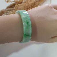 Translucent Light Green with Brilliant Green Jadeite Flat Shape Bangle (JAC002448) 9