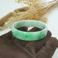 Translucent Light Green with Brilliant Green Jadeite Flat Shape Bangle (JAC002448) 3