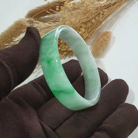 Translucent Light Green with Brilliant Green Jadeite Flat Shape Bangle (JAC002448) 4