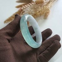 Highly Translucent Icy Green with Icy White Jadeite “Green Snow” Bangle (JAC002493) 5