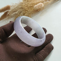 Good Translucency Icy Lavender with Black Jadeite Bangle (JAC002706) 8