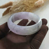 Good Translucency Icy Lavender with Black Jadeite Bangle (JAC002706) 1