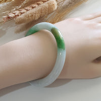 Translucent “Green Moss on Snow” with Green and Yellow Jadeite Princess Round Bangle (JAC002888) 6