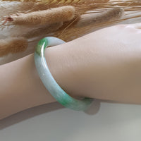 Translucent “Green Moss on Snow” with Green and Yellow Jadeite Princess Round Bangle (JAC002888) 7