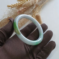 Translucent “Green Moss on Snow” with Green and Yellow Jadeite Princess Round Bangle (JAC002888) 2