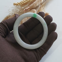 Translucent “Green Moss on Snow” Jadeite Princess Round Bangle (JAC002891) 2