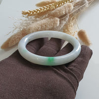Translucent “Green Moss on Snow” Jadeite Princess Round Bangle (JAC002891) 1