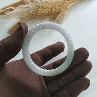 Translucent Icy Lavender with Green and Yellow Jadeite Spiral-cut Bangle (JAC002904) 5
