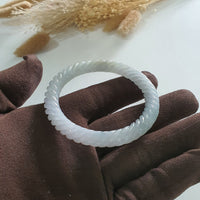 Translucent Icy Lavender with Green and Yellow Jadeite Spiral-cut Bangle (JAC002904) 4