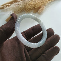 Translucent Icy Lavender with Green and Yellow Jadeite Spiral-cut Bangle (JAC002904) 3