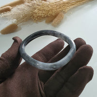 Translucent Icy Black with Green Jadeite “Art-De-Squarera” Bangle (JAC002910) 3