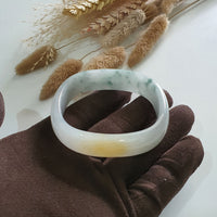 Translucent Icy Yellow and Bluish Green Jadeite “Art-De-Squarera” Bangle (JAC003033) 1
